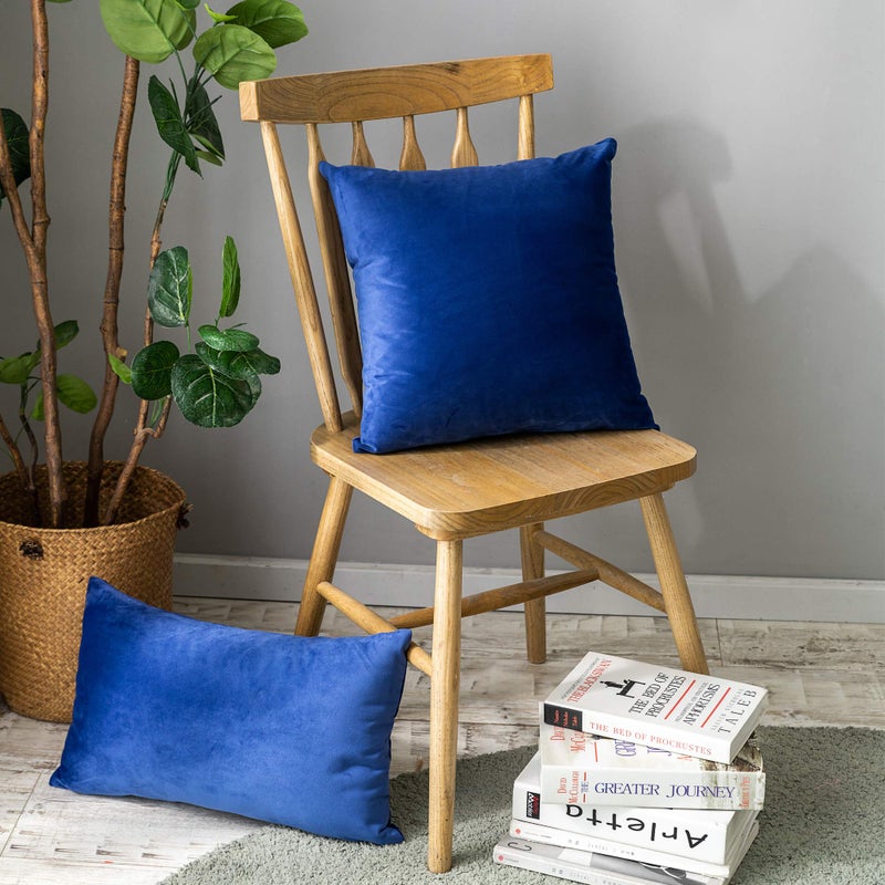 Stellhome أغطية وسائد مخملية مستطيلة الشكل من Stellhome، أغطية وسائد مزخرفة لأريكة السرير ومقعد الأريكة مقاس 12 × 20 بوصة (30 × 50 سم) باللون الأزرق الملكي، عبوة من قطعتين - Image 5